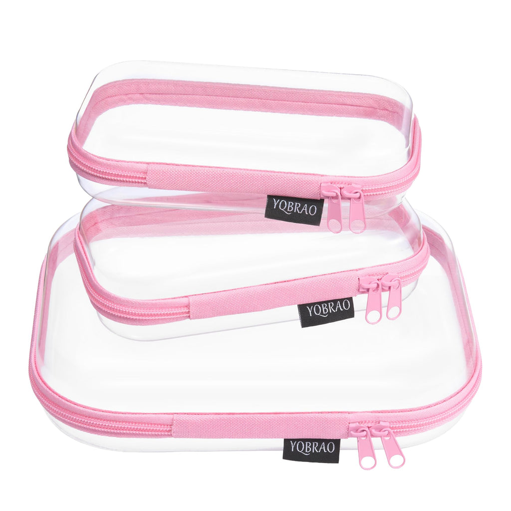 YQBRAO 3-Piece Clear Hard Shell Zipper Case Set, 1L 1M 1S, Pink