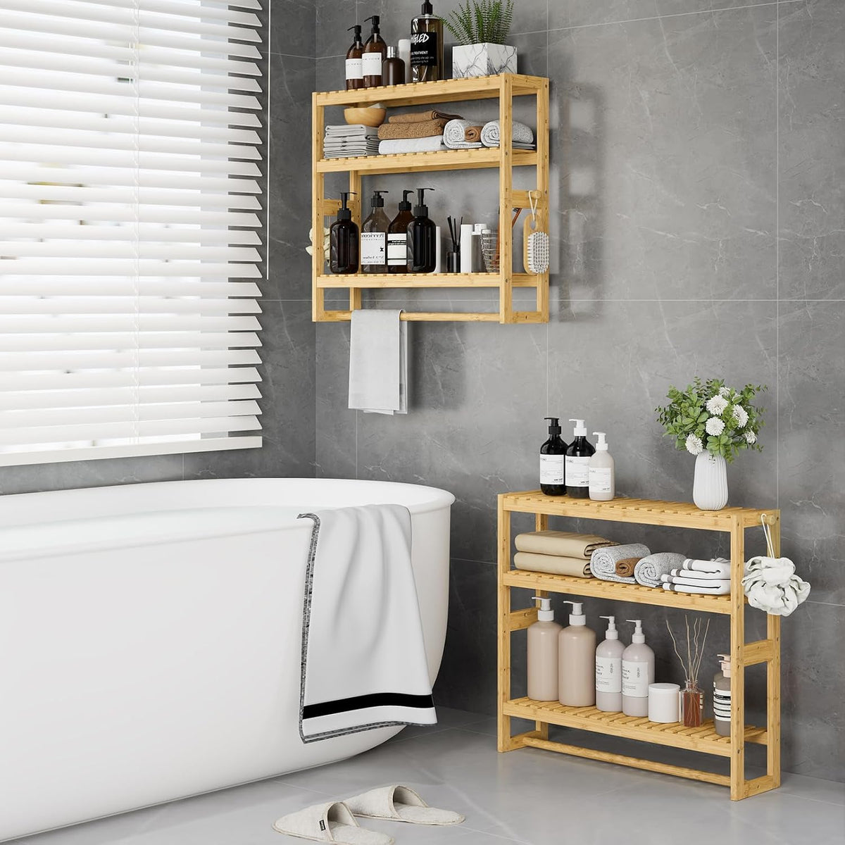 RRX Bathroom Shelf Storage Organizer, Shelf 3-Tier Adjustable Layer, Beige