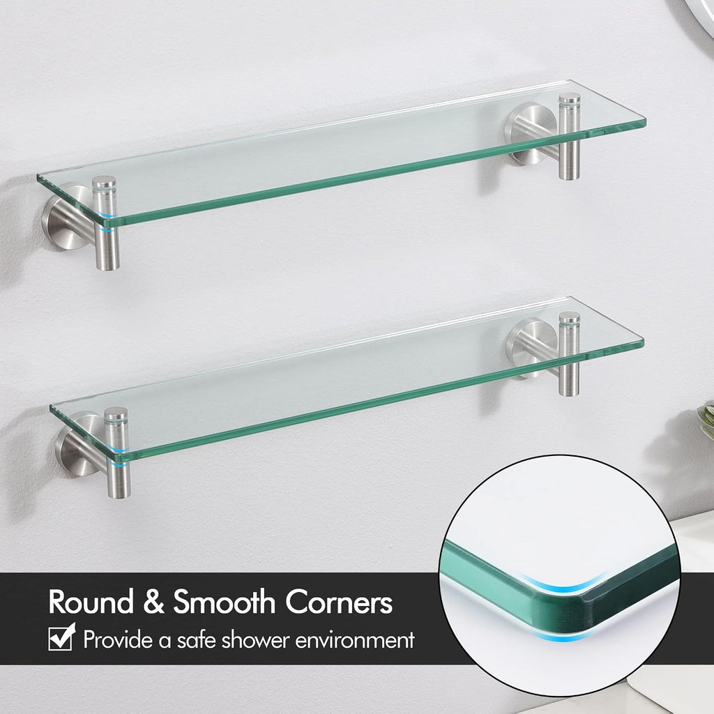 KES Bathroom Floating Glass Shelf 20-Inch, 2-Pack, Brushed Stainless Steel