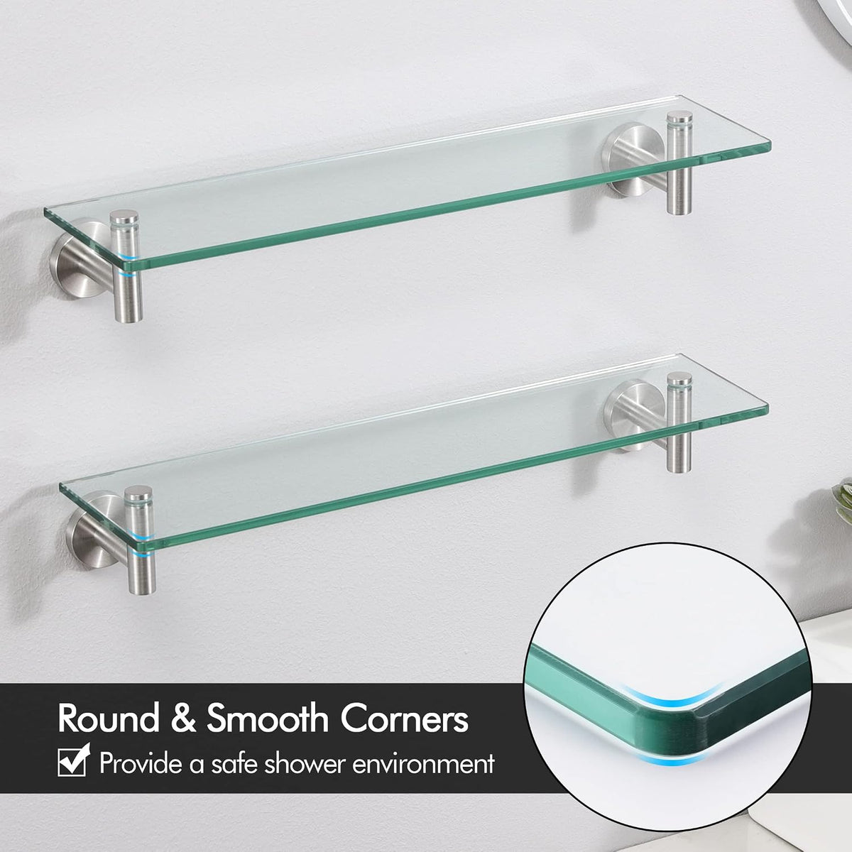 KES Bathroom Floating Glass Shelf 20-Inch, 2-Pack, Brushed Stainless Steel