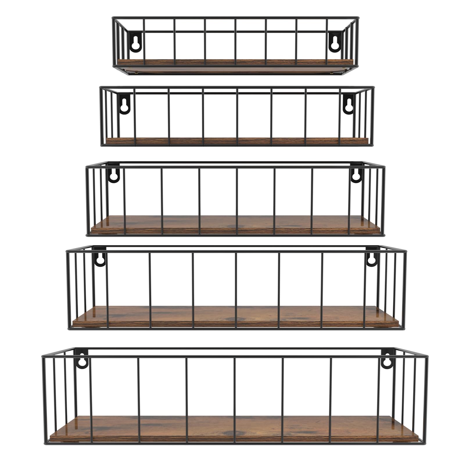 CRUGLA Floating Shelves Wall Mounted Set of 5, Hanging Storage Wall Shelf with Rail for Bathroom, Bedroom, Living Room, Kitchen