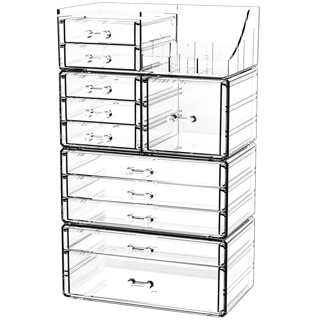 Acrylic Clear Makeup Organizer Countertop,Stackable Skincare Organizer for Vanity With 8 Drawers,Large Plastic Desk Accessories Organization,Bathroom Cosmetic Organizer Countertop for Beauty,Skin Care