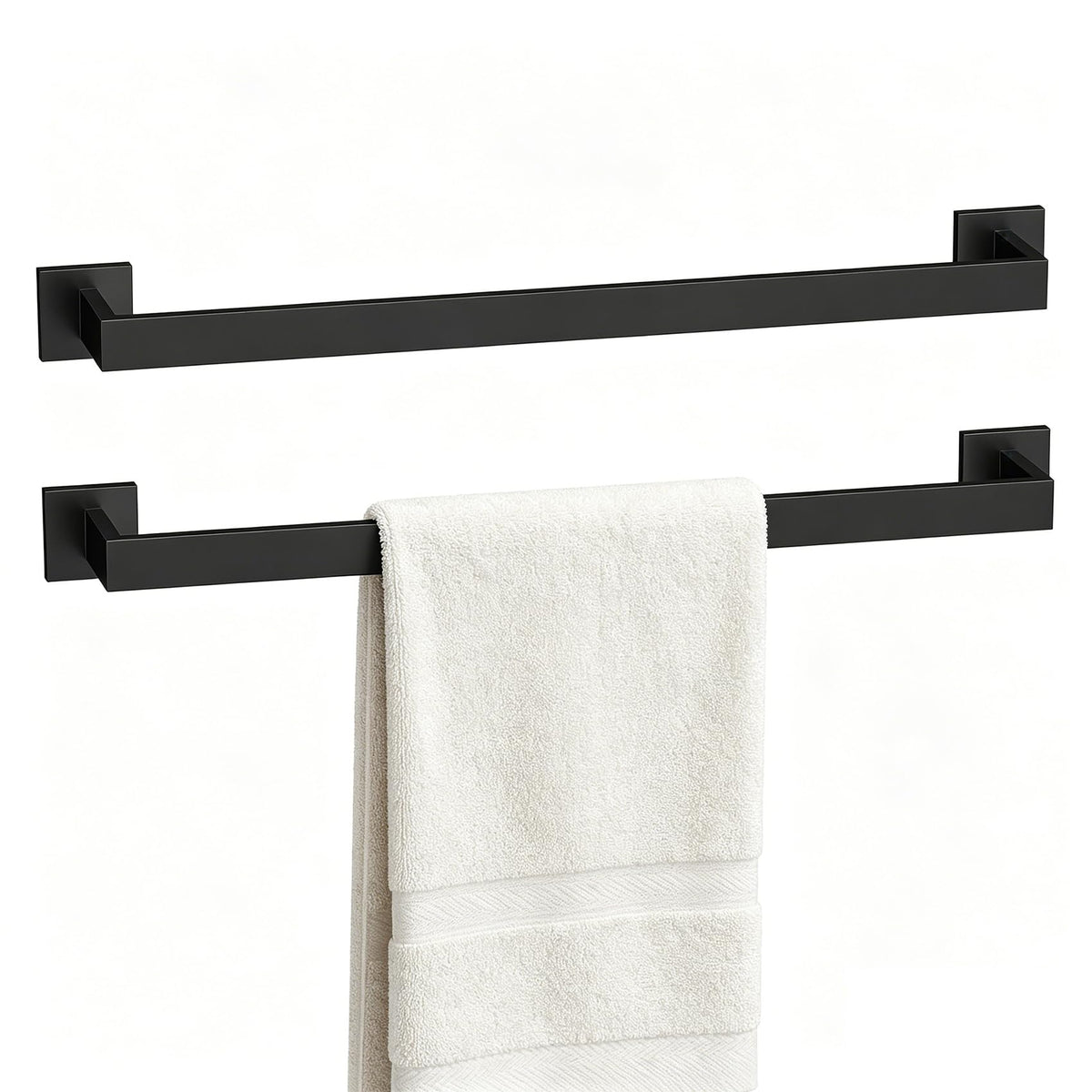 5-Piece Bathroom Hardware Set, 23.6 Inch Towel Bar Set SUS304 Stainless Steel Towel Racks for Bathroom Round Towel Bar, Towel Ring, Toilet Paper Holder, 2 Robe Hooks, Wall Mounted (Black)