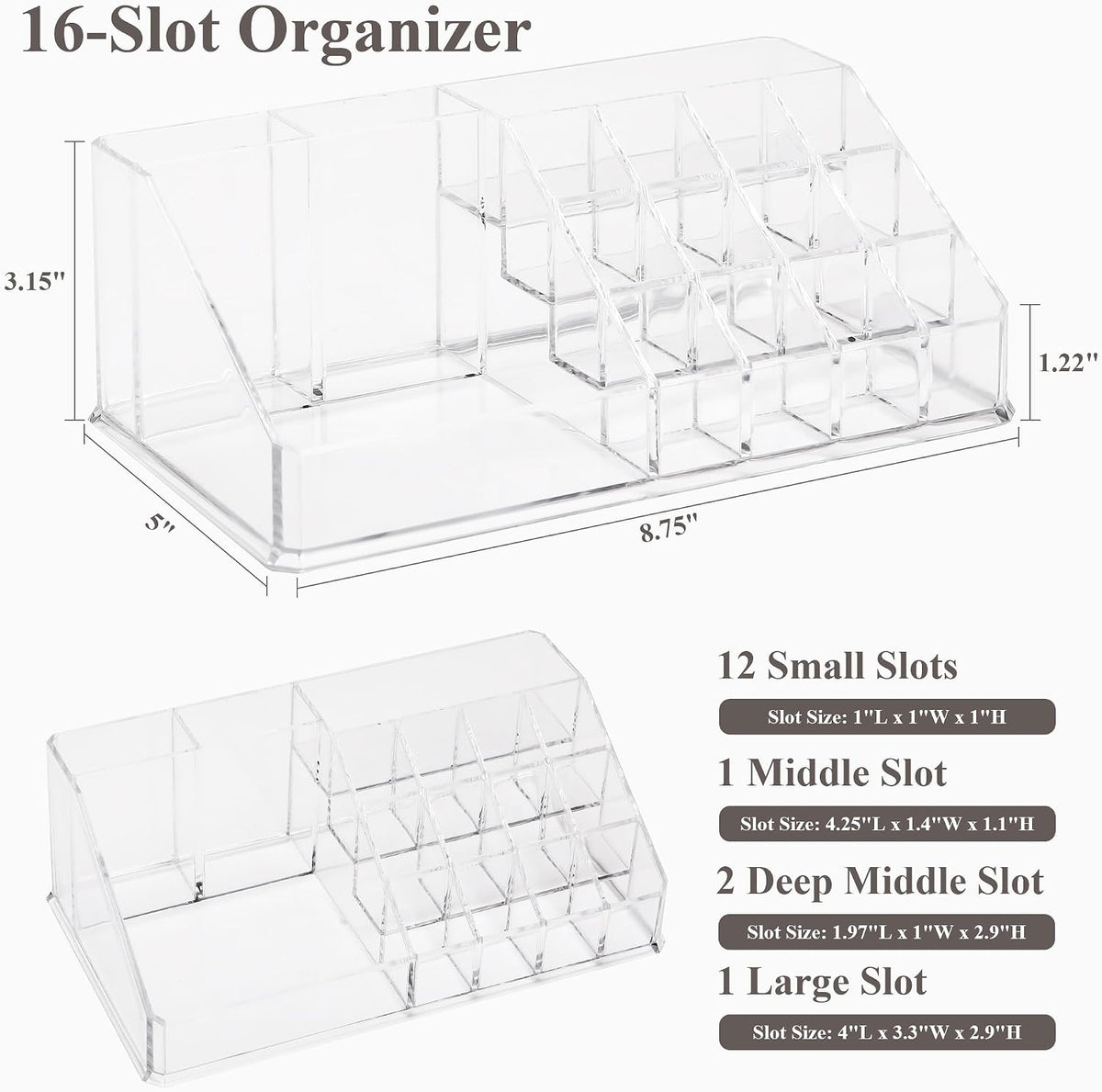 Sea Team Stackable Clear Acrylic 16-Slot Lipstick Organizer for Vanity