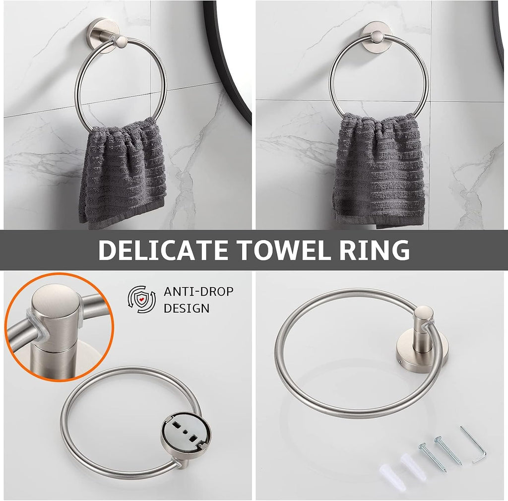 BGL Bathroom Accessory Set,4-Piece Brushed Nickel Towel Racks for Bathroom, 24 Inches Towel Bar, Towel Ring, Toilet Paper Holder & Robe Hook, Wall Mounted