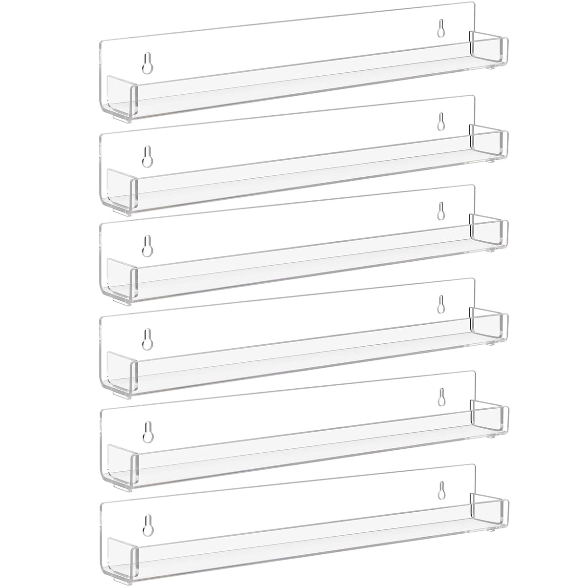 6 Pack Clear Nail Polish Rack Wall Mounted,15 inch Invisible Acrylic Floating Bookshelf,Small Toy Storage Wall Shelf Modern Picture Ledge Vinyl Record Display Shelf Holder