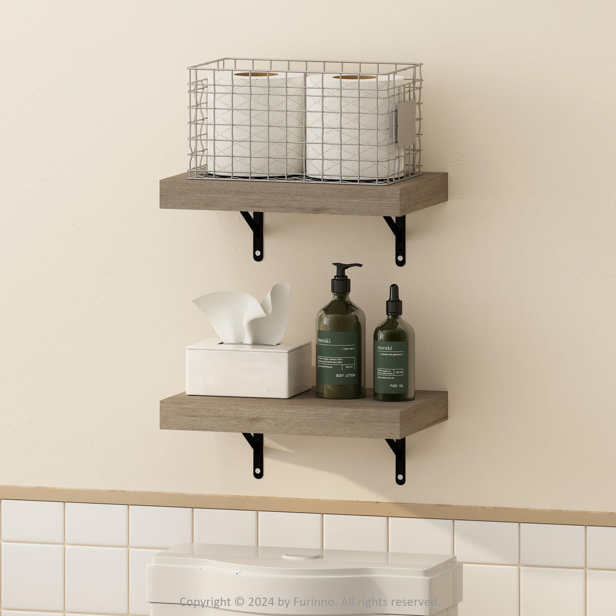 Furinno Tanna Floating Shelves for Wall Set of 2, 22-Inch Bathroom Wall Shelf, Wall Mounted Shelf, for Bathroom Organizers and Storage, Living Room, Natural