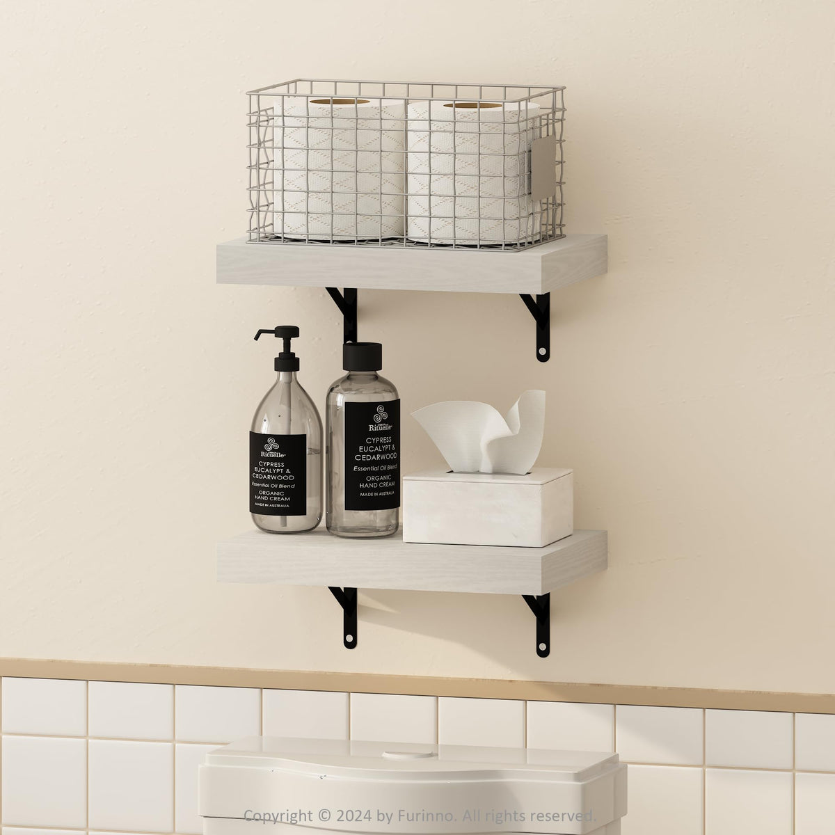 Furinno Tanna Floating Shelves for Wall Set of 2, 22-Inch Bathroom Wall Shelf, Wall Mounted Shelf, for Bathroom Organizers and Storage, Living Room, Natural
