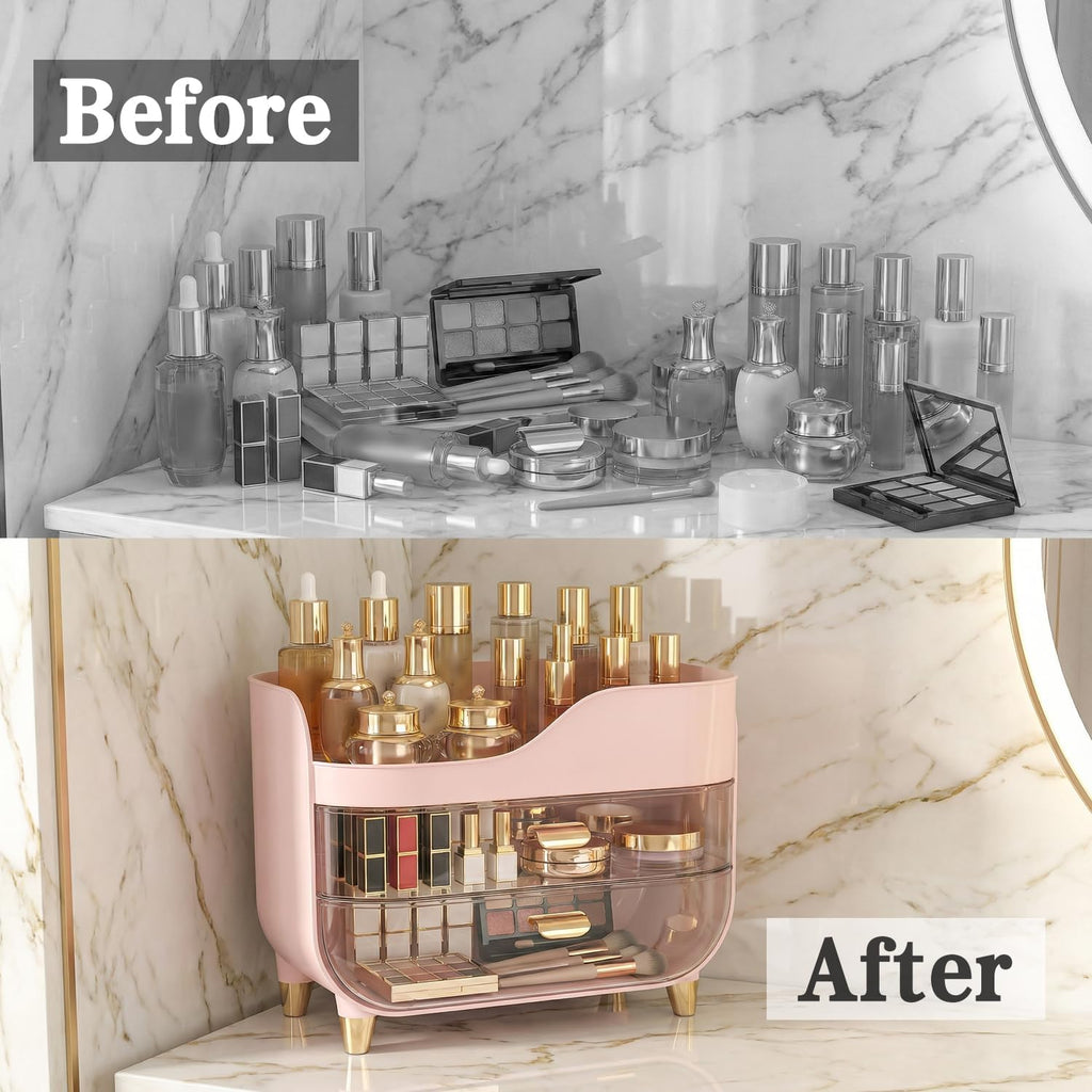 Makeup Organizer for Vanity with Large Smooth Drawers Extra Large Skincare Organizer for Bathroom Countertop and Dresser, Crystal Clear Cosmetic Storage Display Case for Beauty Products