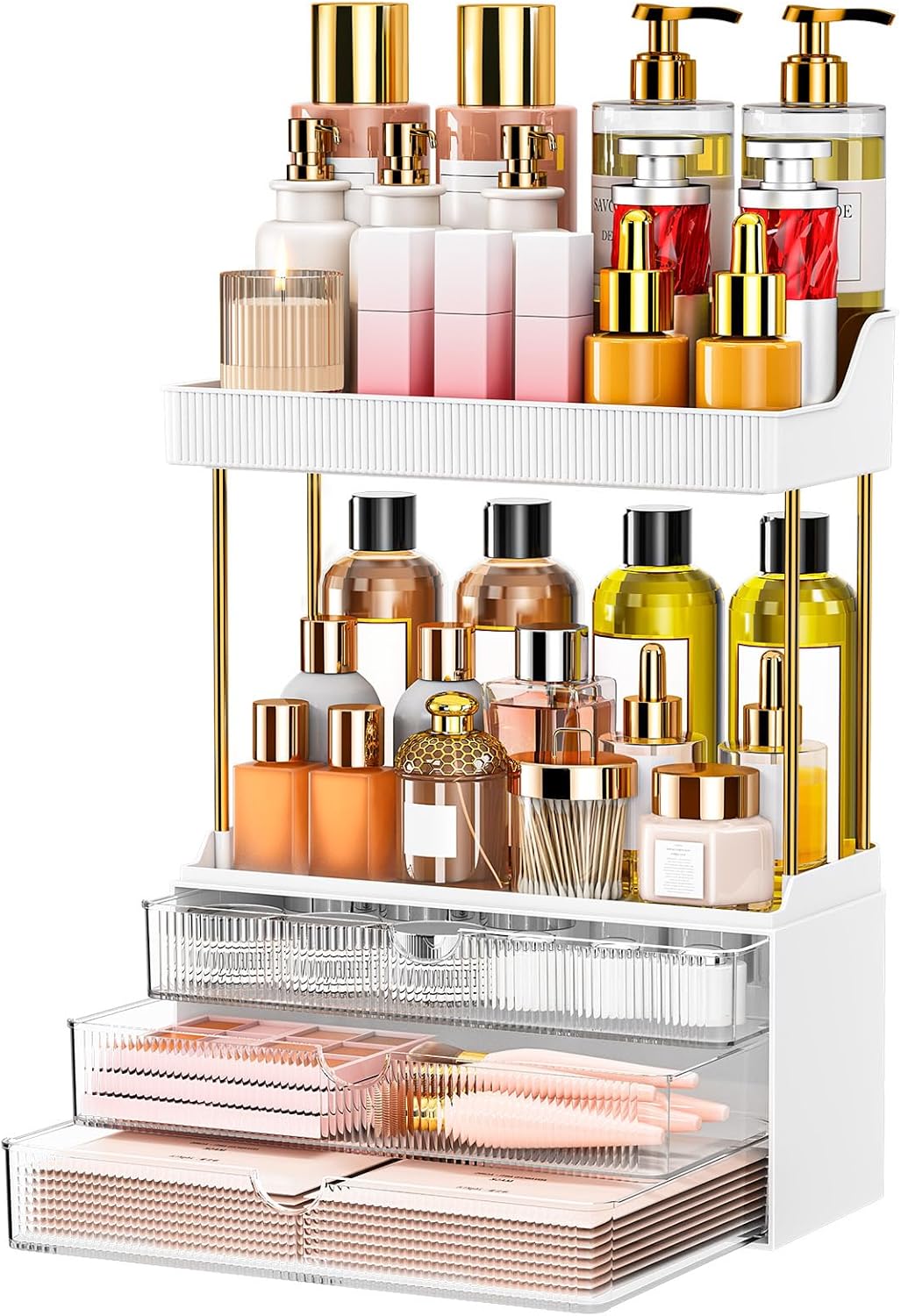 caktraie 3-Drawer 2-Tier Acrylic Makeup & Bathroom Vanity Organizer