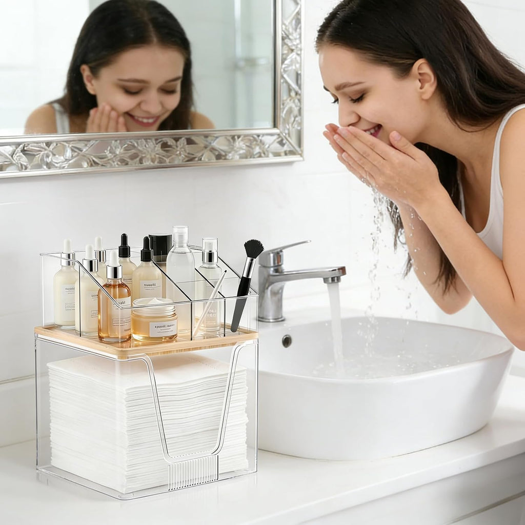 SPOSPO 2 in 1 Disposable Facial Towel Holder and Cosmetic Organizer