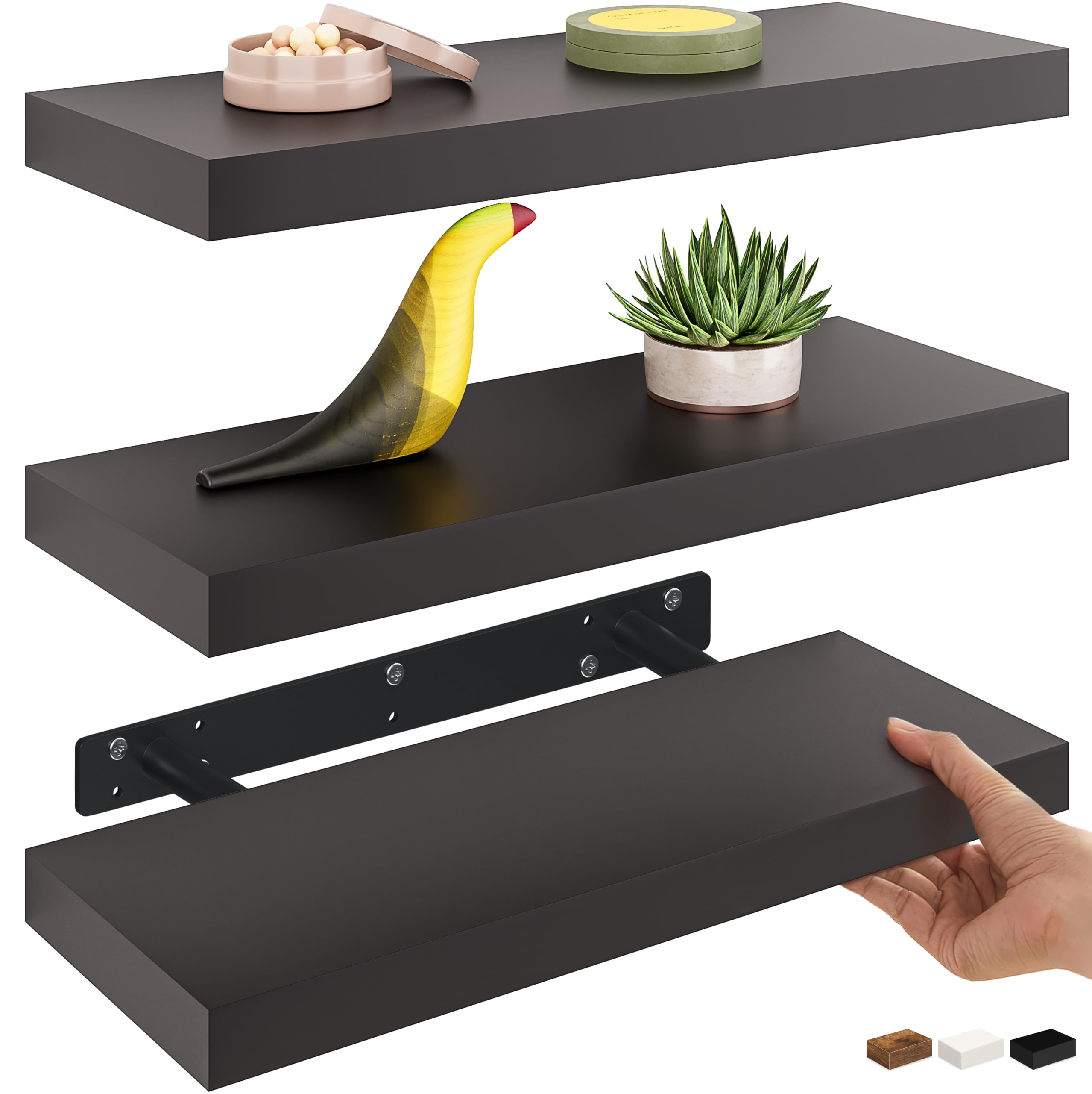Ballucci Floating Shelves, 55" Wood Wall Shelf Set of 2, with Invisible Brackets for Bathroom, Living Room, Bedroom, Kitchen, Nursery, 6" Deep, White