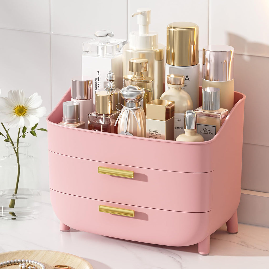 Vtopmart 3-Tier Skincare Makeup Organizer with Drawer and LId, White