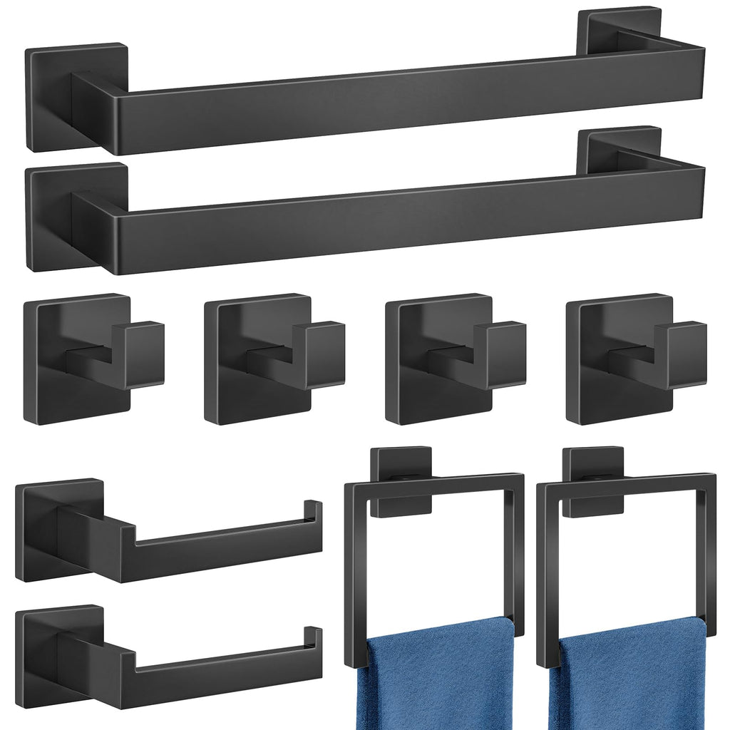 Gypie Bathroom Hardware Accessories Set, 5-Piece 16In Black Wall Mounted