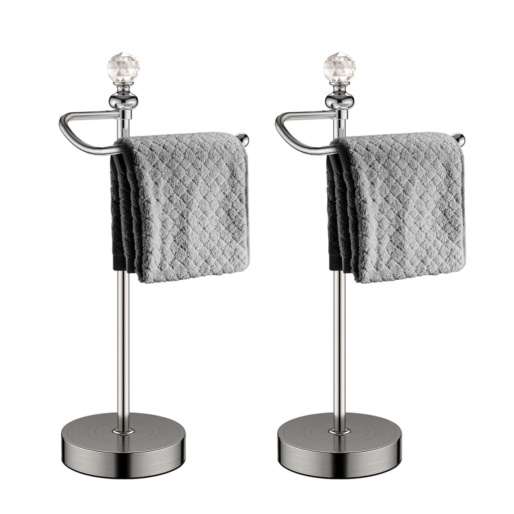 ROLABAM Heavy Weighted Hand Towel Holder (with Crystal Ball) Standing Hand Towel Holder Total Height 16.54'' for Kitchen, Bathroom, Vanity, Classic Decorative Metal Hand Towel Stand, Polished Chrome