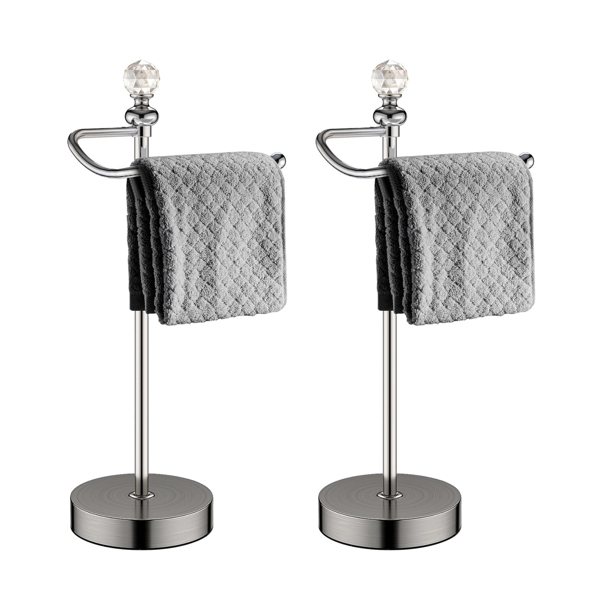 ROLABAM Heavy Weighted Hand Towel Holder (with Crystal Ball) Standing Hand Towel Holder Total Height 16.54'' for Kitchen, Bathroom, Vanity, Classic Decorative Metal Hand Towel Stand, Polished Chrome