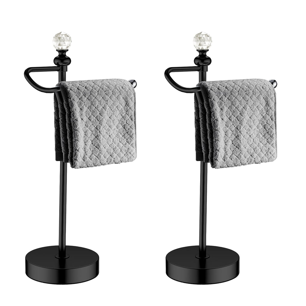 ROLABAM Heavy Weighted Hand Towel Holder (with Crystal Ball) Standing Hand Towel Holder Total Height 16.54'' for Kitchen, Bathroom, Vanity, Classic Decorative Metal Hand Towel Stand, Polished Chrome