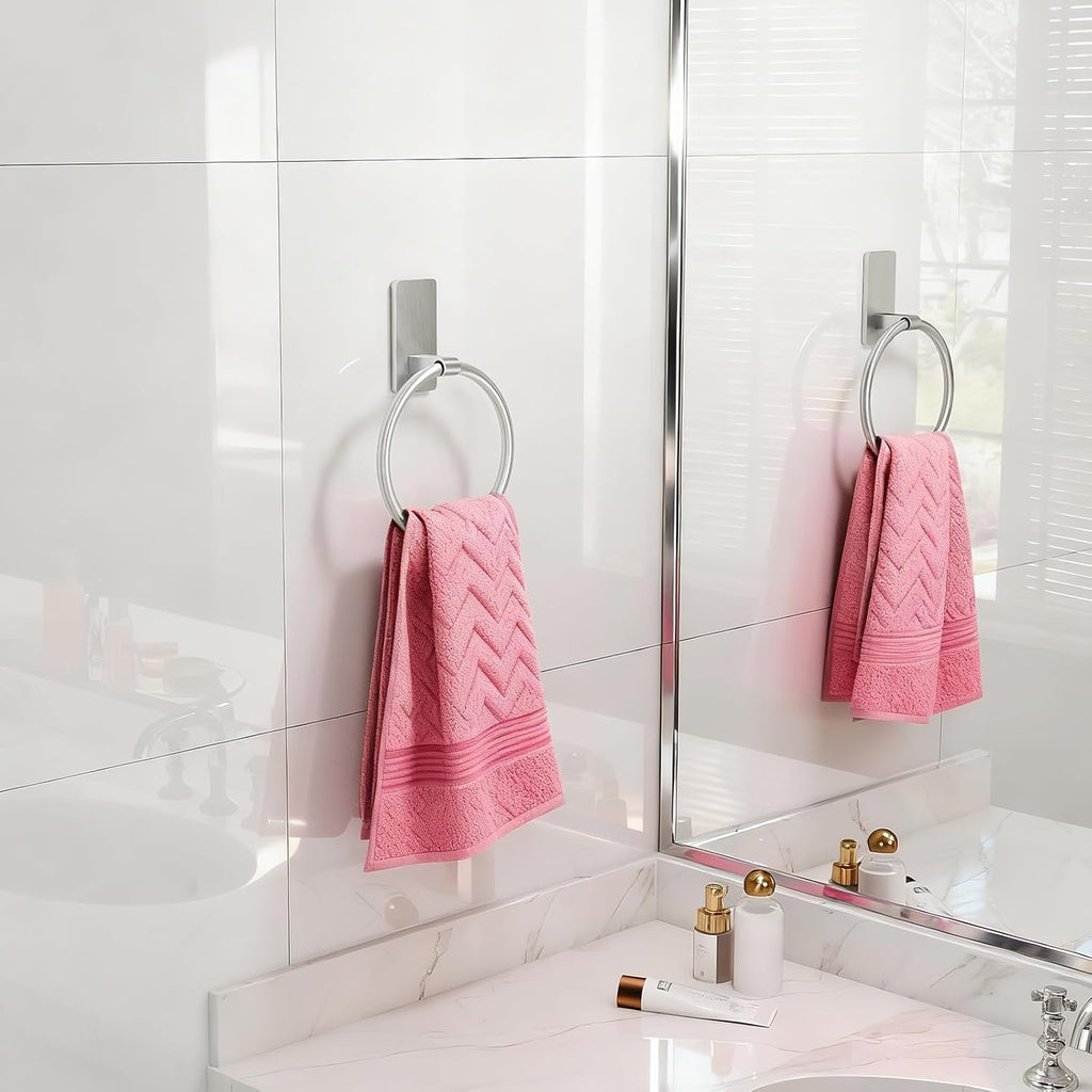 STWWO Hand Towel Holder for Bathroom, Brushed Nickel Towel Ring Adhesive