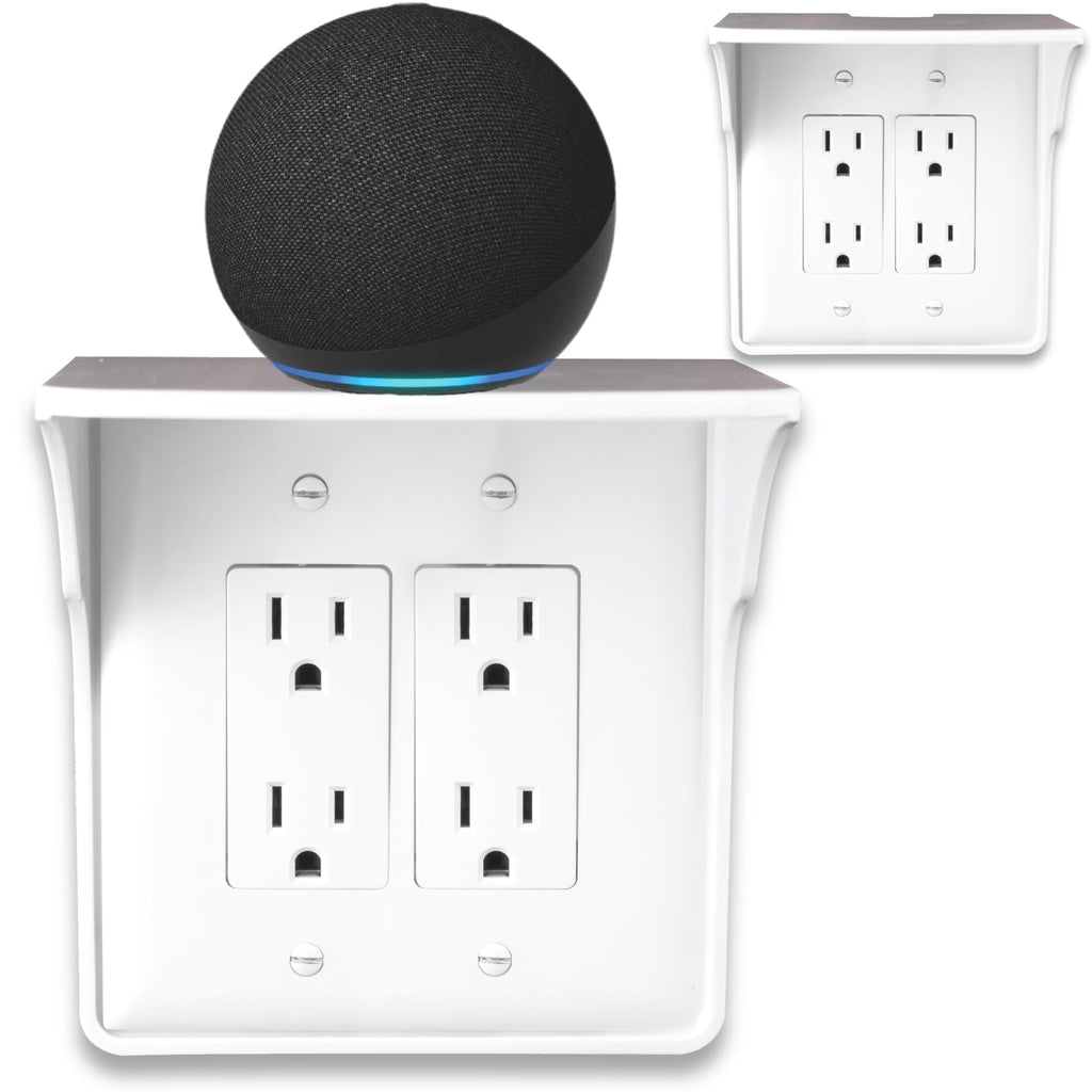 Power Perch Outlet Shelf with Cord Storage Strap, Plug Shelf White 2-Pack
