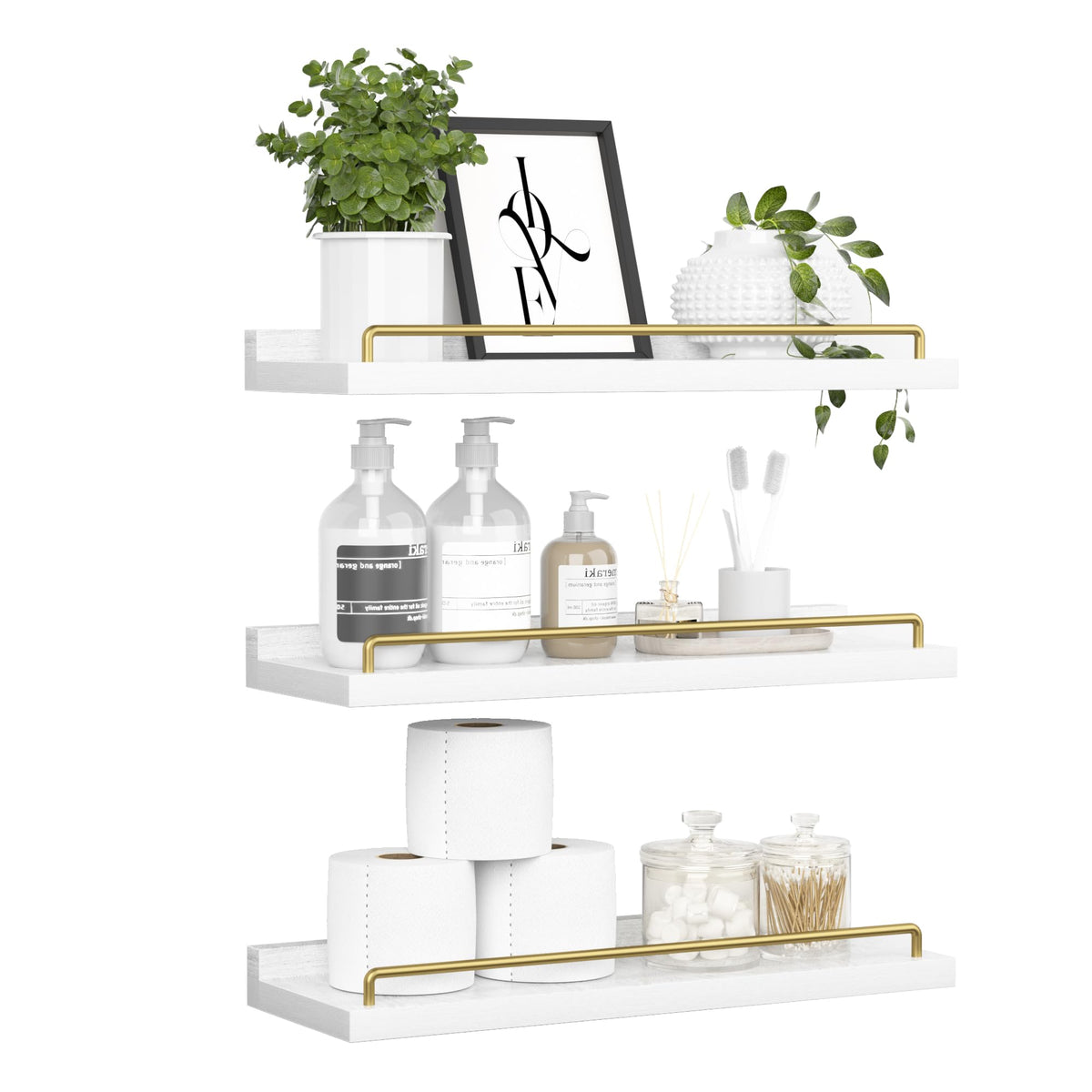 RYOFOBETTO Floating Shelves for Wall Decor Bathroom Shelves Over Toilet, Farmhouse Wall Shelves for Living Room, Bedroom, Picture Frames, Plants, Kitchen (Black, Set of 3)