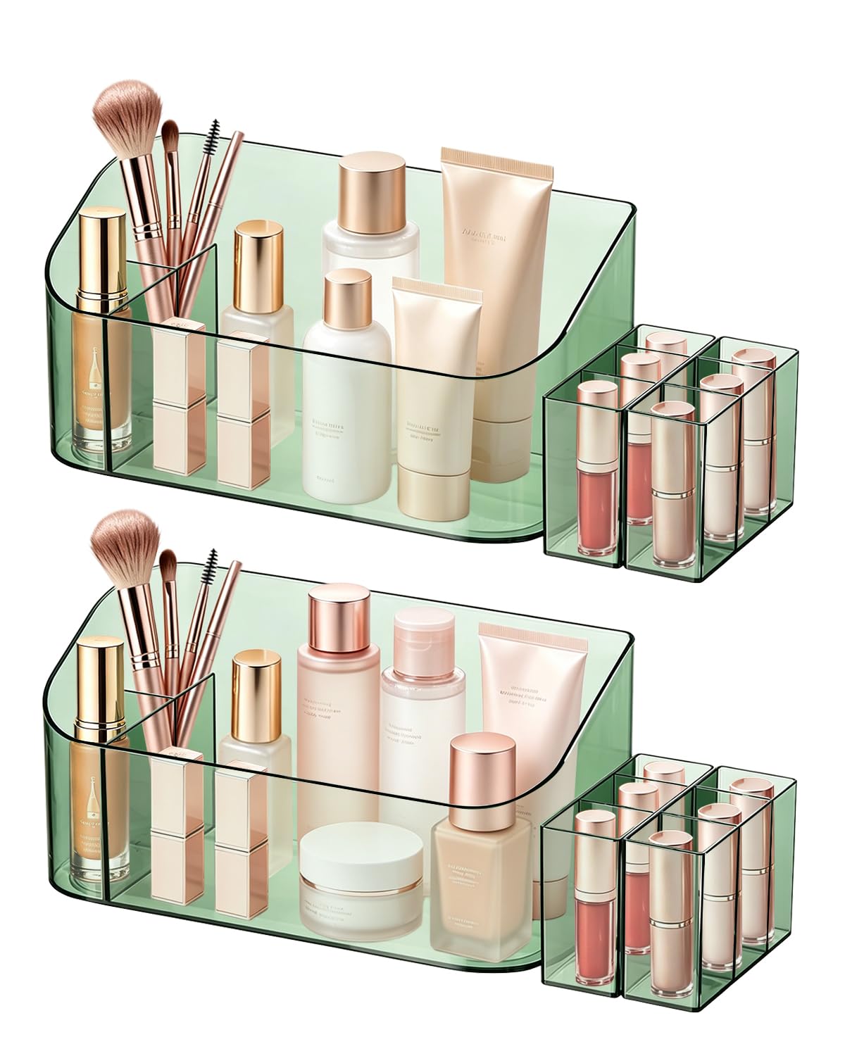 Makeup Tray Holder Organizer Cosmetic Display Case Tabletop Desktop Vanity Countertop Bathroom Wall Cabinet Medicine Storage Box 9 Dividers 2 Removable Women Ladies Girls Gifts Crystal Clear 1 PACK