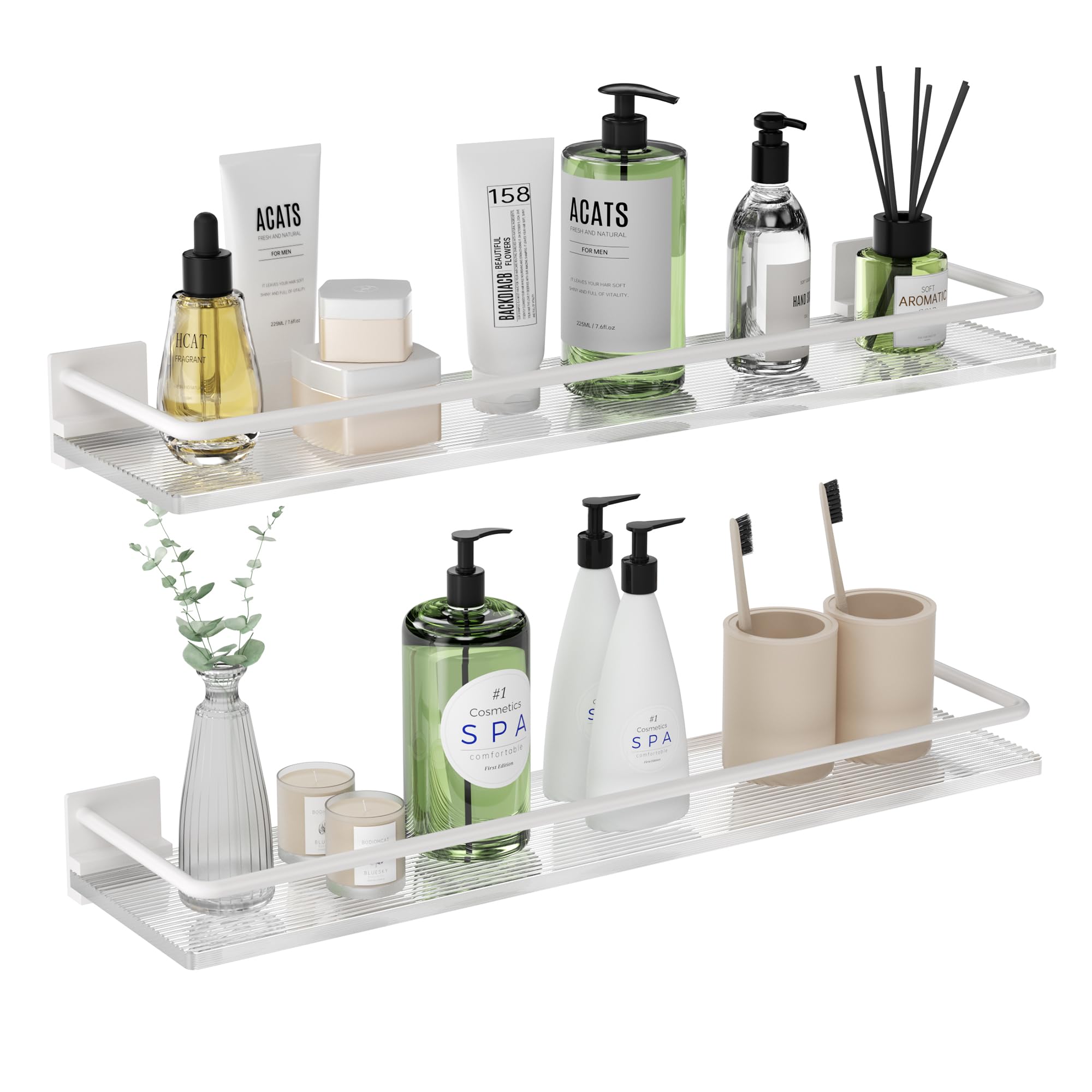 Acrylic Bathroom Floating Shelves - Set of 2, Wall Mounted Shelves for Suitable for Lavatory, Kitchen, Laundry Room, Farmhouse, for Item Storage/Room Decoration (Black)