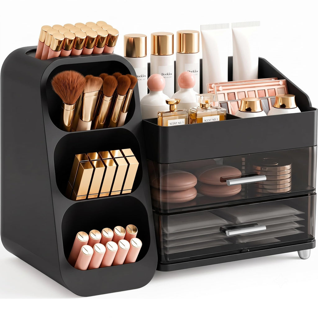 Booklov Small Makeup Organizer for Vanity Countertop, Cream