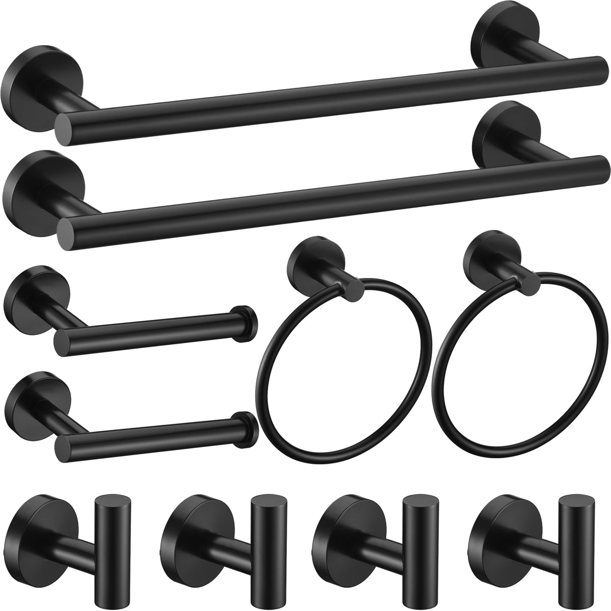 6 Pieces Brushed Nickel Bathroom Hardware Accessories Set Hand Towel Ring 16&23.6 inch Round Towel Bar Silver Toilet Paper Holder Towel Hooks 2 Pieces SUS 304 Stainless Steel,Heavy Duty,Wall Mounted