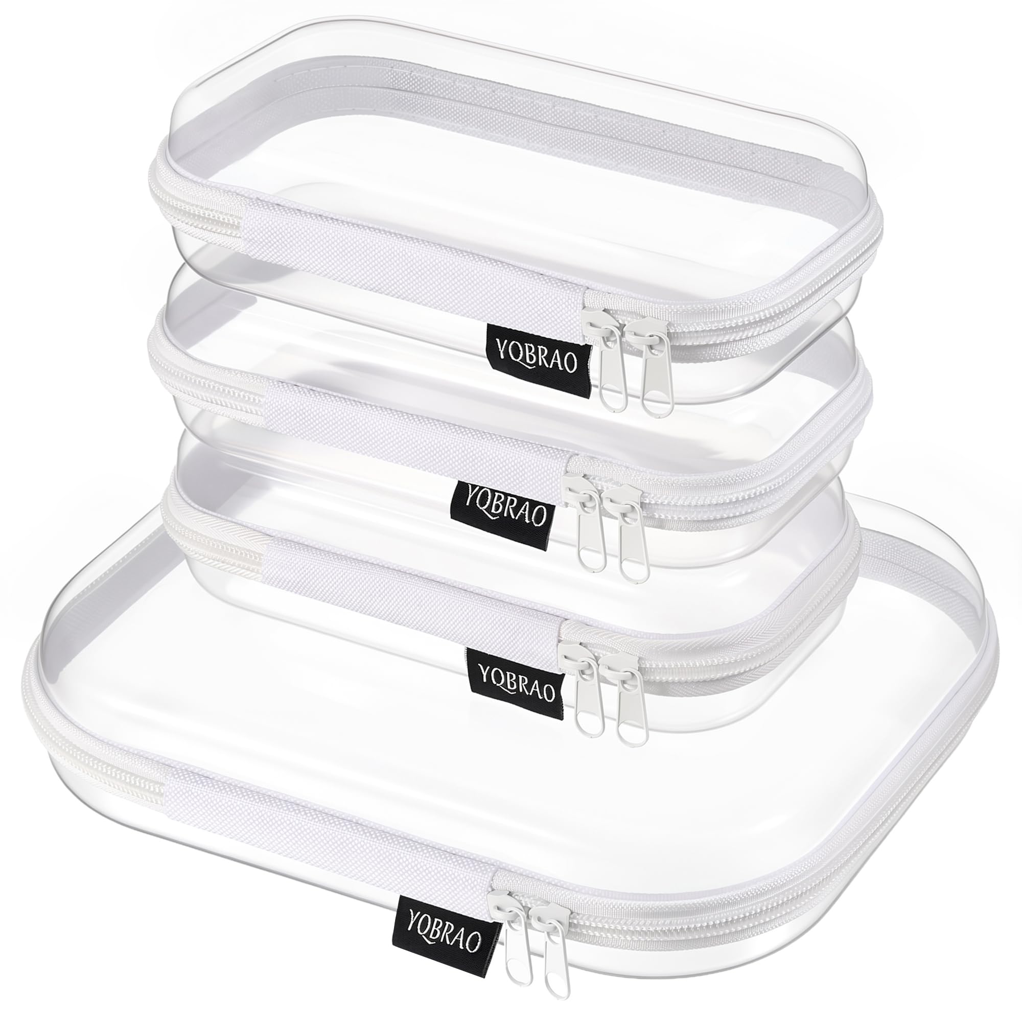 YQBRAO 3-Piece Clear Hard Shell Zipper Case Set, 1L 1M 1S, Pink