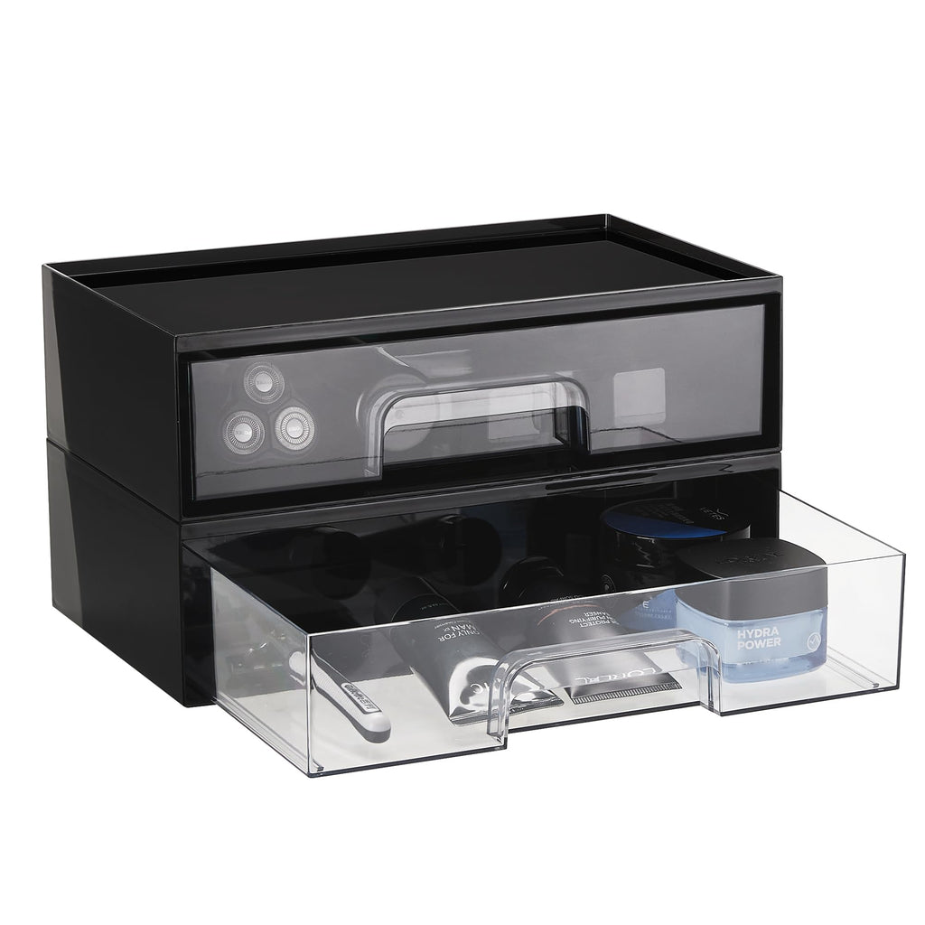 Vtopmart Clear Stackable Storage Drawers, 2 Pack Wide Plastic Organizers