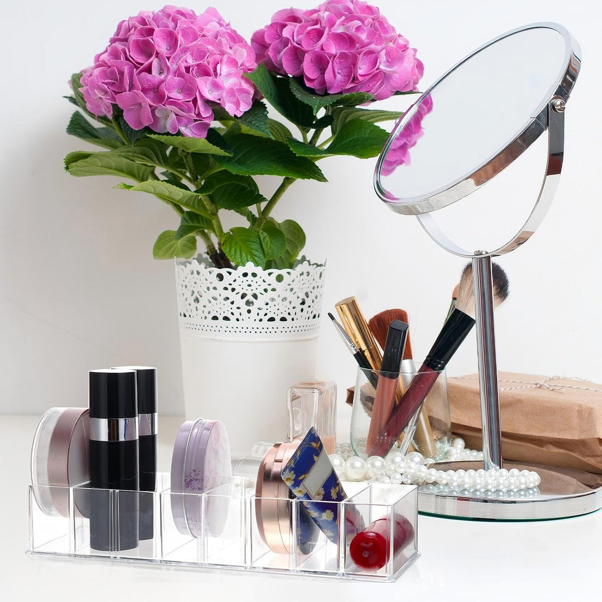 4 Pcs Uanse Acrylic Makeup Compact Organizer Detachable Clear Organizer