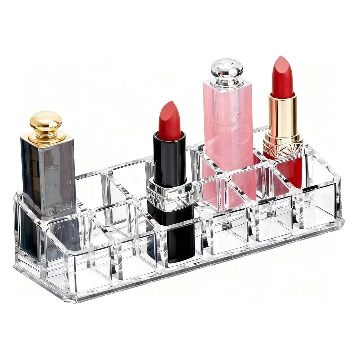 Clear Acrylic Lipstick Organizer Makeup Nail Brush Eyeliner Lip Liner Holder 26 Spaces Cosmetic Display Case