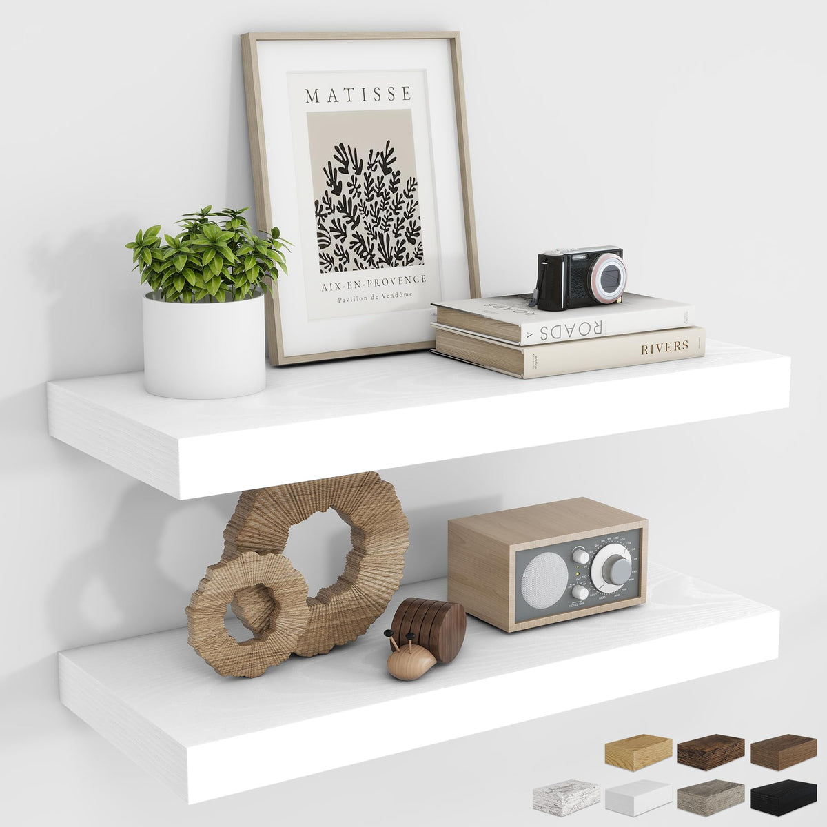 RICHFOCUS 28Inch Floating Shelves for Wall 2 Pack Shelves for Bedroom|Kitchen|Bathroom|Laundry Room Rustic Wood Wall Mounted Shelf with Invisible Brackets for Books|Storage|Decor, Oak