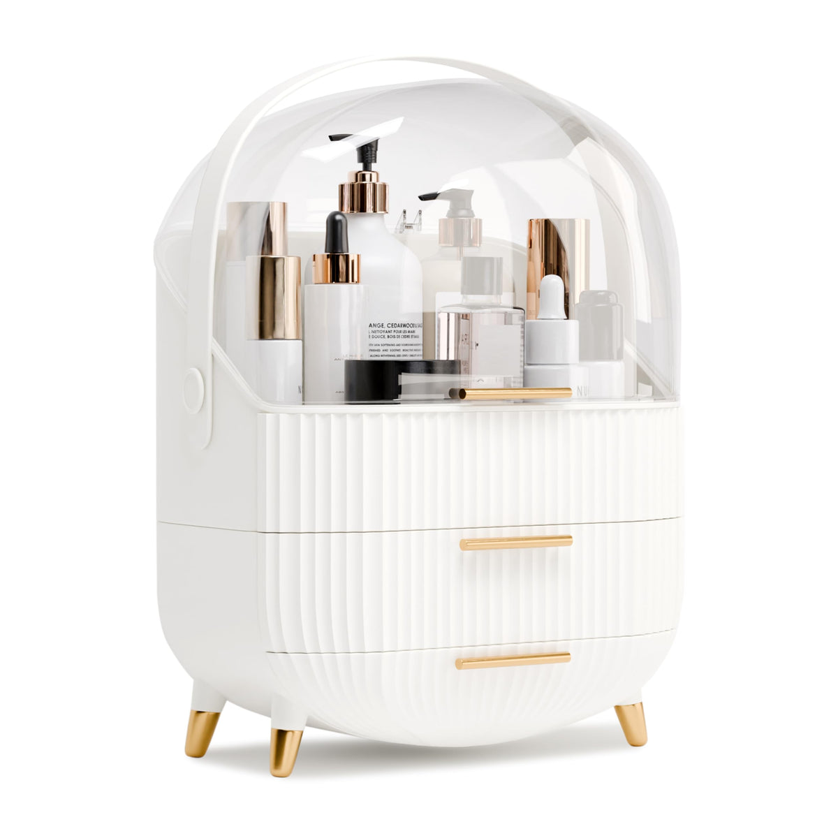 lurcns Makeup Organizers and Storage, Make up Organizer for Vanity Cosmetics Skincare Organizers With Lid and Drawers Display Cases for Countertop（White）