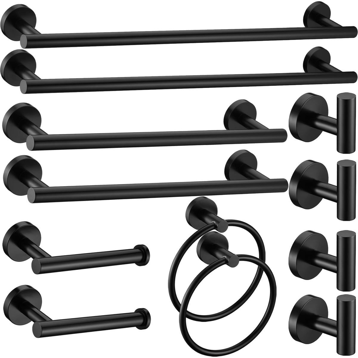 6 Pieces Brushed Nickel Bathroom Hardware Accessories Set Hand Towel Ring 16&23.6 inch Round Towel Bar Silver Toilet Paper Holder Towel Hooks 2 Pieces SUS 304 Stainless Steel,Heavy Duty,Wall Mounted