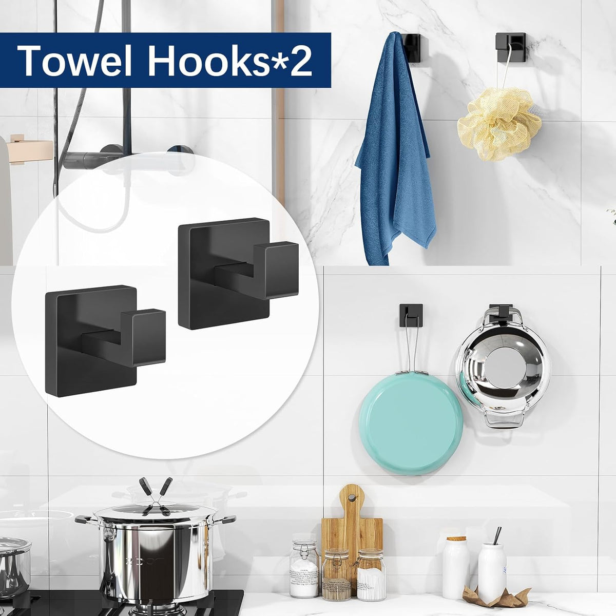 Gypie Bathroom Hardware Accessories Set, 5-Piece 16In Black Wall Mounted