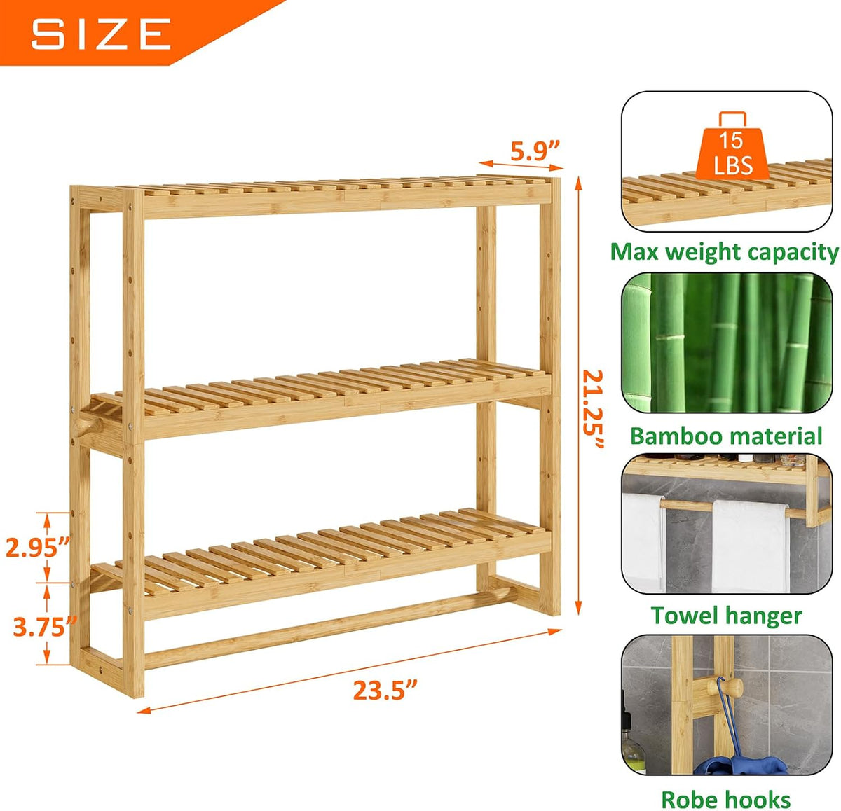RRX Bathroom Shelf Storage Organizer, Shelf 3-Tier Adjustable Layer, Beige