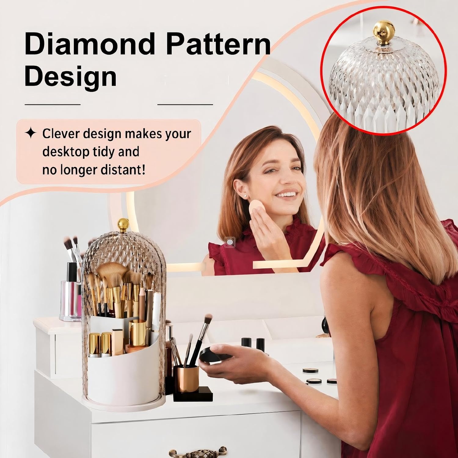 Makeup Brush Holder with Lid,360 Rotating Makeup Organizer