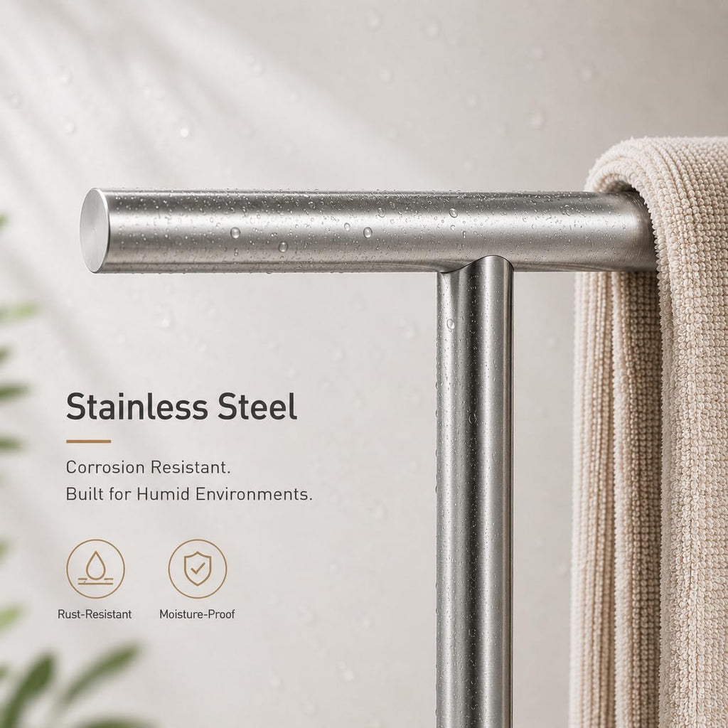 Bath Hand Towel Holder Standing, 13 Inch T-Shape Towel Bar Rack Stand, SUS304 Stainless Steel Brushed Finish,Tower Bar for Bathroom Kitchen Vanity Countertop