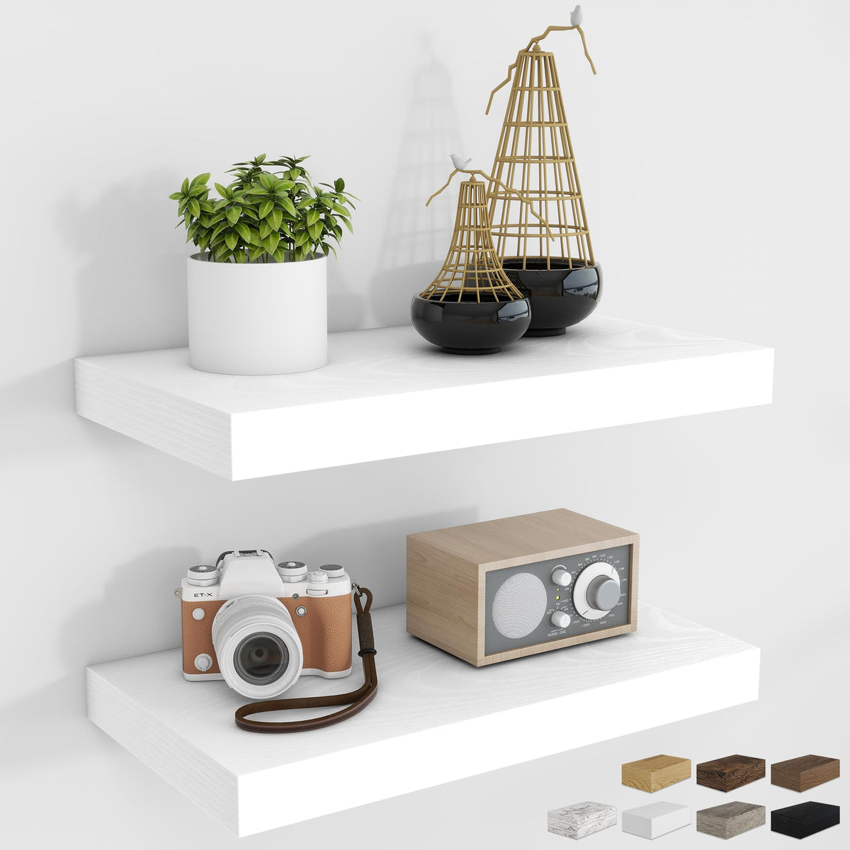 RICHFOCUS 28Inch Floating Shelves for Wall 2 Pack Shelves for Bedroom|Kitchen|Bathroom|Laundry Room Rustic Wood Wall Mounted Shelf with Invisible Brackets for Books|Storage|Decor, Oak