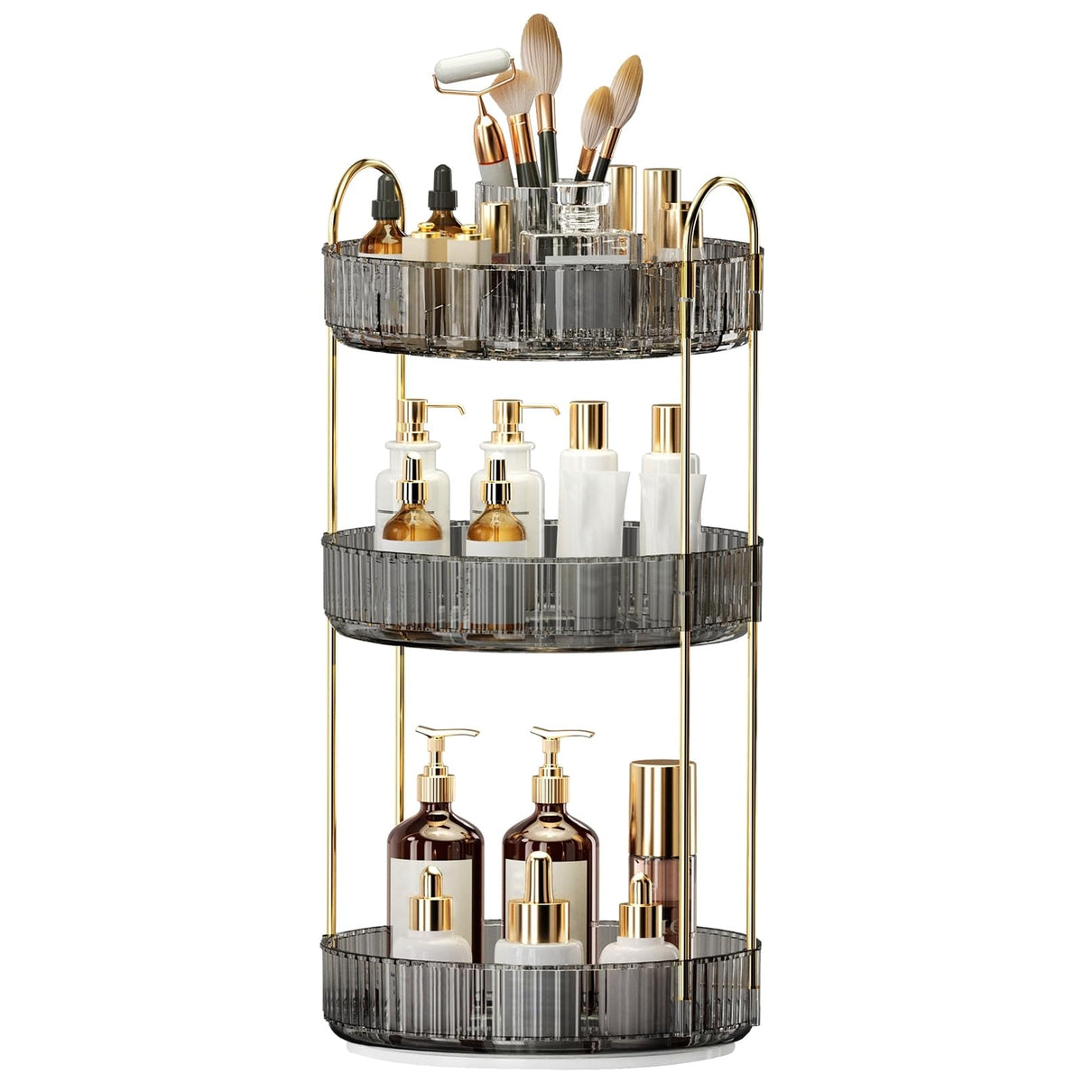 360° Rotating Makeup Organizer, Large-Capacity Skincare Make Up Storage 3 Tier Perfume Organizers Cosmetic Dresser Organizer with Makeup Brush Holder, Fits Bedroom, Bathroom, Vanity Shelf Countertop