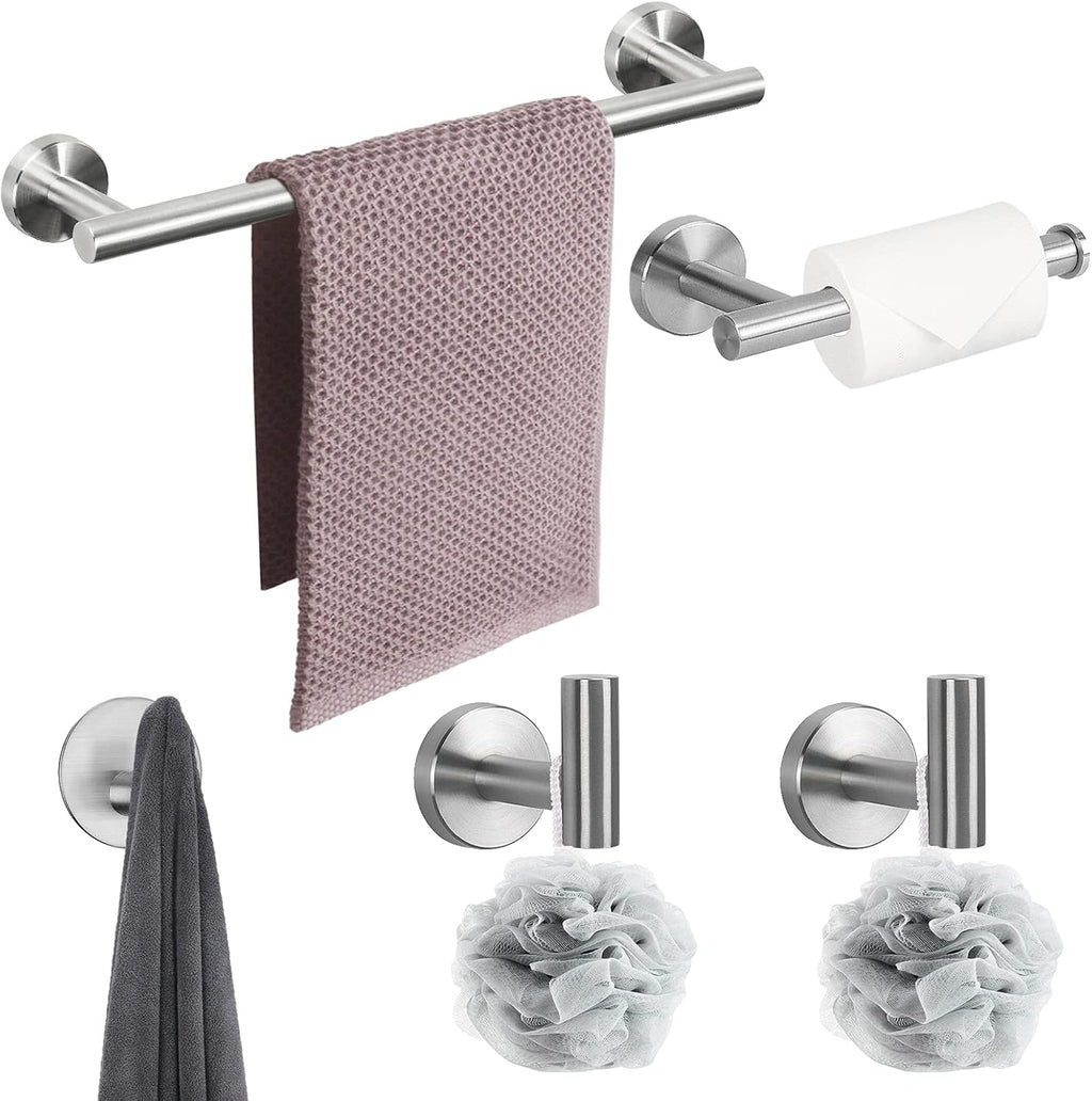NearMoon Bathroom Hardware Set SUS 304 Thicken Stainless Steel-Towel Bar Set Include 16" Towel Rod, Toilet Paper Holder, Multifunctional Hooks Bathroom Accessories (Brushed Nickel, 5 Pcs)
