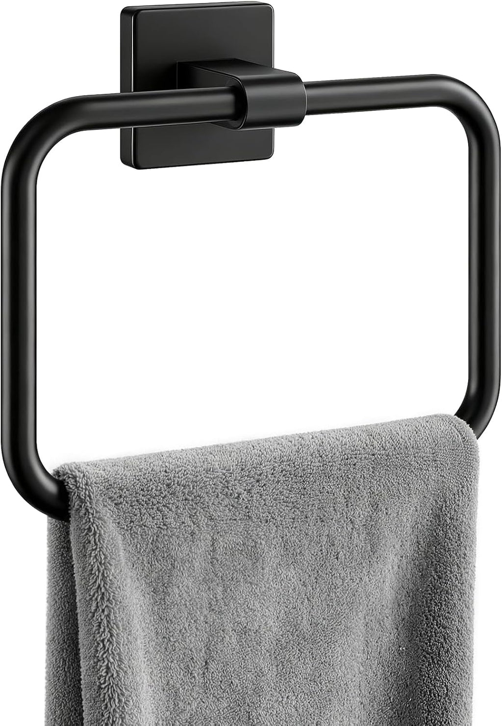 Jesginboo Hand Towel Holder for Bathroom,Rectangular Towel Ring, Black