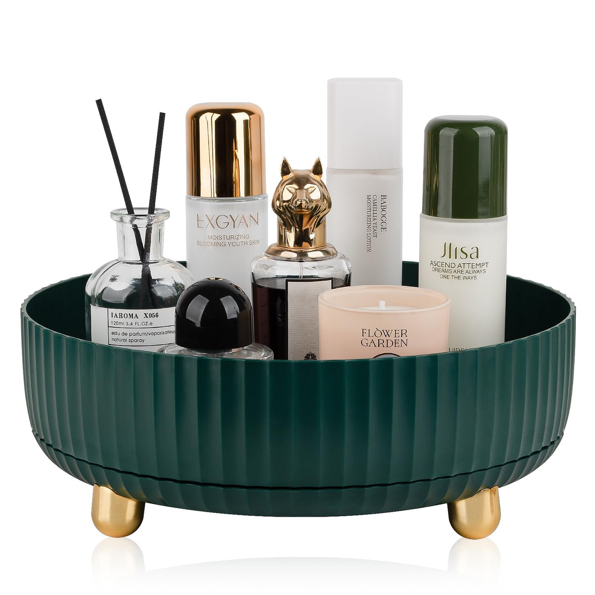 360 Rotating Makeup Perfume Organizer Skincare Tray, Small Ivory White