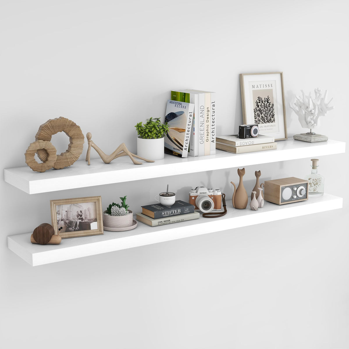RICHFOCUS 28Inch Floating Shelves for Wall 2 Pack Shelves for Bedroom|Kitchen|Bathroom|Laundry Room Rustic Wood Wall Mounted Shelf with Invisible Brackets for Books|Storage|Decor, Oak
