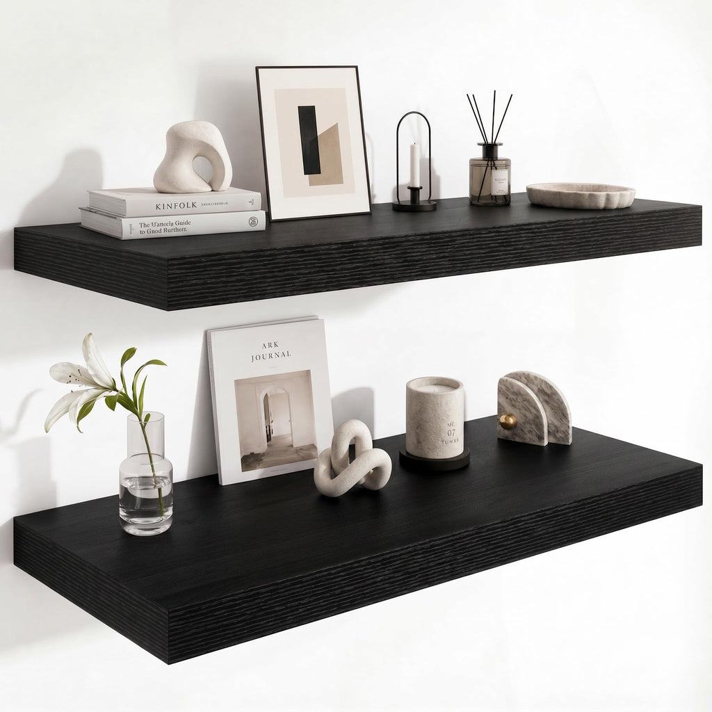 Deep Floating Shelves for Wall, 12 Inch Wide Small Wall Shelves Set of 2, 2 Inch Thick Invisible Wall Mounted Shelves for Bathroom Bedroom Nursery,Walnut Color