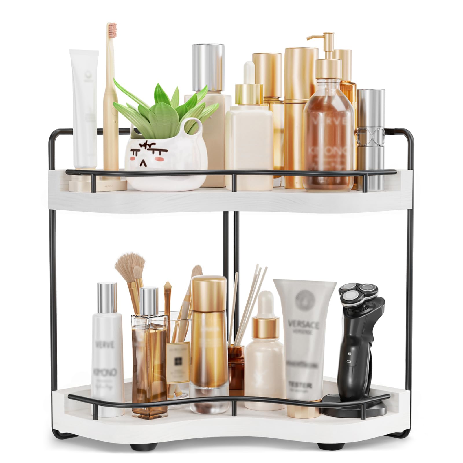 2-Tier Corner Bathroom Counter Organizer, Larger, Dark Brown