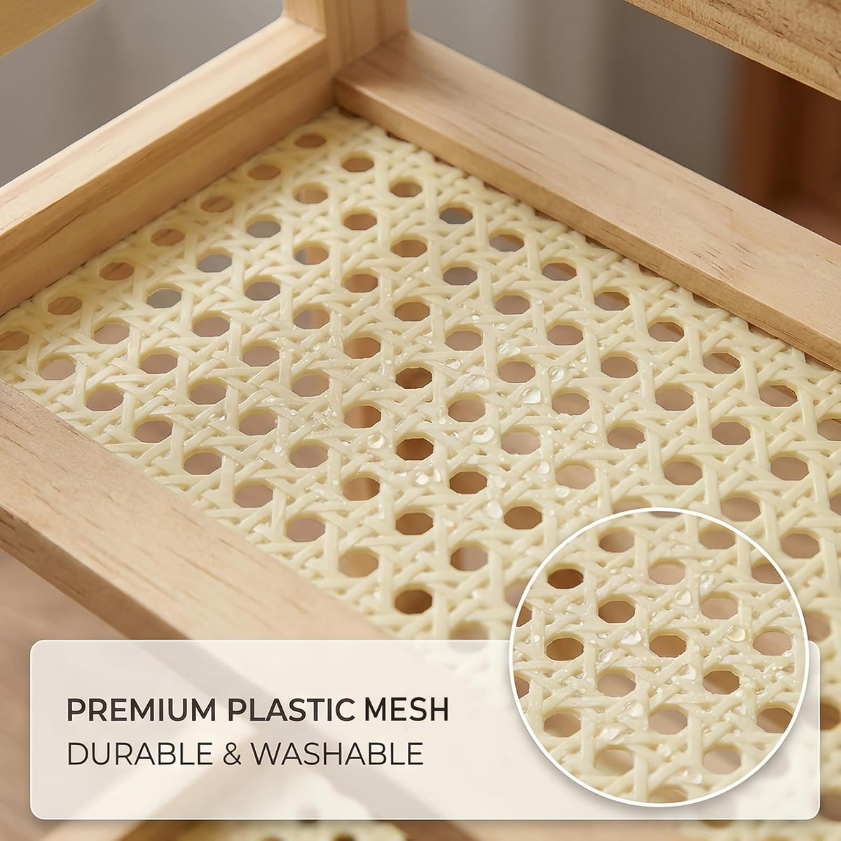 Rattan-Look Bathroom Counter Organizer, Countertop Shelf for Bathroom Decor