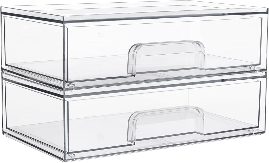 Vtopmart Clear Stackable Storage Drawers, 2 Pack Wide Plastic Organizers