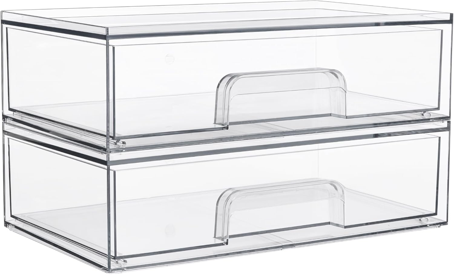 Vtopmart Clear Stackable Storage Drawers, 2 Pack Wide Plastic Organizers